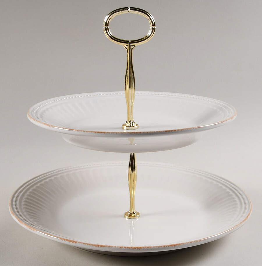 French Perle Groove White 6 5/8"-10"  2 Tiered Serving Tray (Dp, Sp) HC by Lenox-1