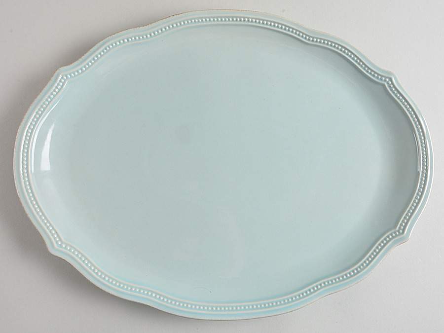 French Perle Bead Ice Blue 15" Oval Serving Platter by Lenox-1