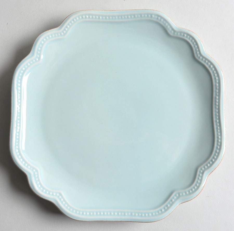 French Perle Bead Ice Blue Square Accent Luncheon Plate by Lenox-1