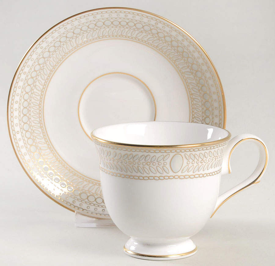 Gilded Pearl Footed Cup & Saucer Set by Lenox-1