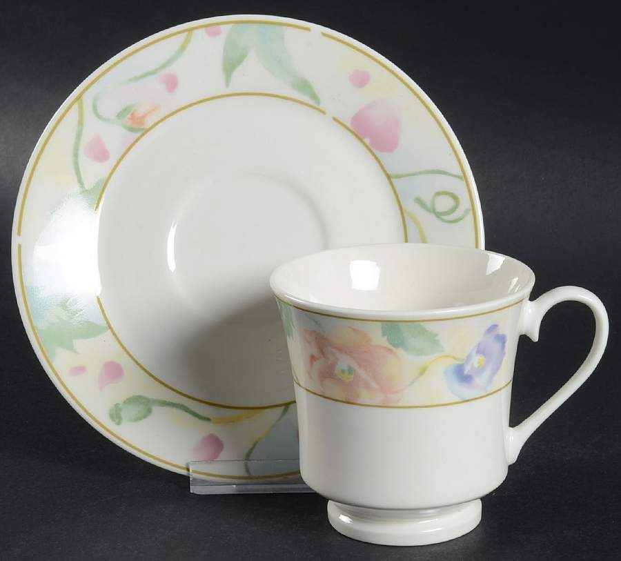 Floral Rhapsody (No Trim) Footed Cup & Saucer Set by Lynn's China-1