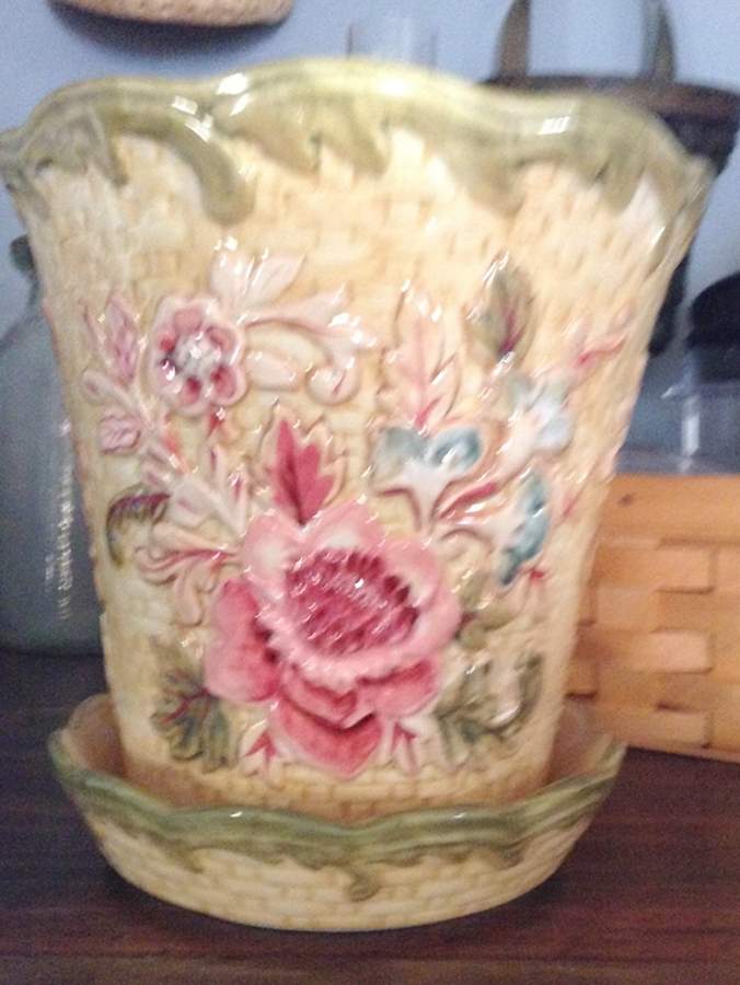 Majolica Garden Small Flower Pot & Underplate by Longaberger-1
