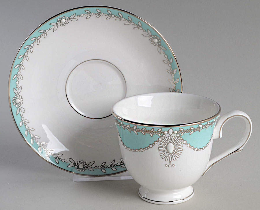 Empire Pearl Turquoise Footed Cup & Saucer Set by Lenox-1