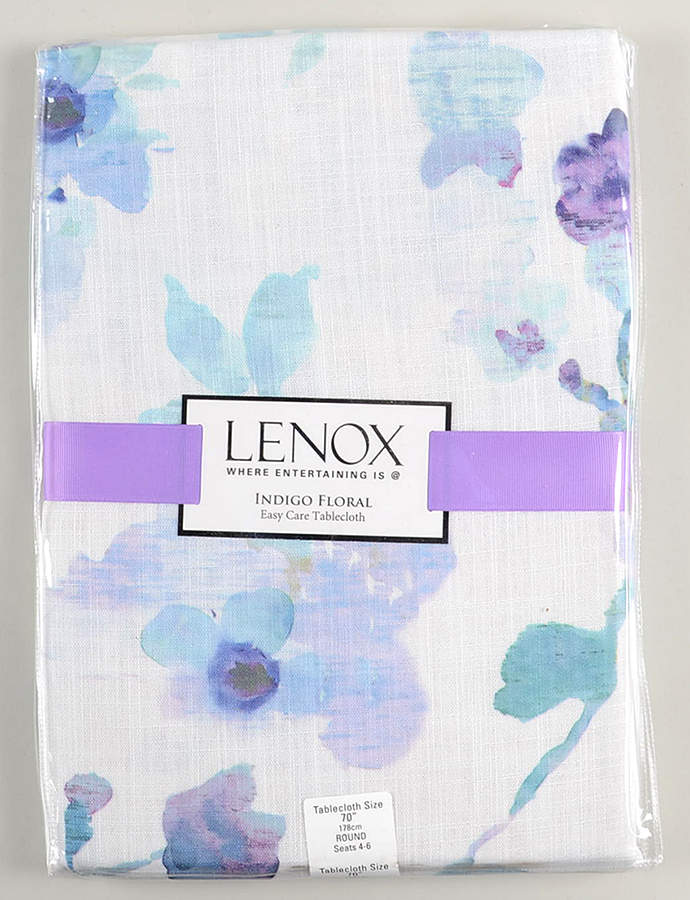 Indigo Watercolor Floral 70" Round Tablecloth by Lenox-1
