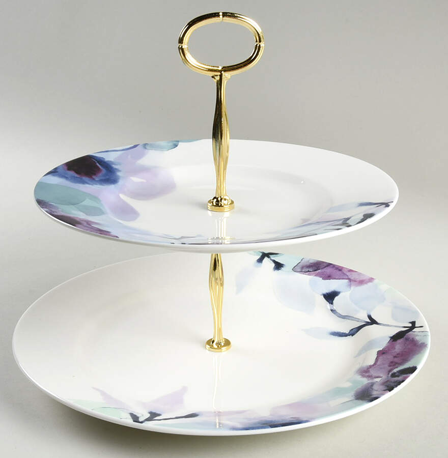Indigo Watercolor Floral 6 5/8"-10"  2 Tiered Serving Tray (Dp, Sp) HC by Lenox-1