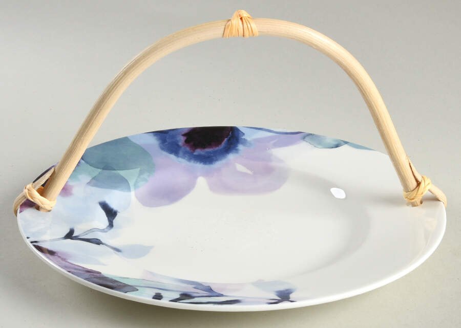 Indigo Watercolor Floral 5 3/8"-5 5/8" Bamboo Handled Serving Plate  HC by Lenox-1