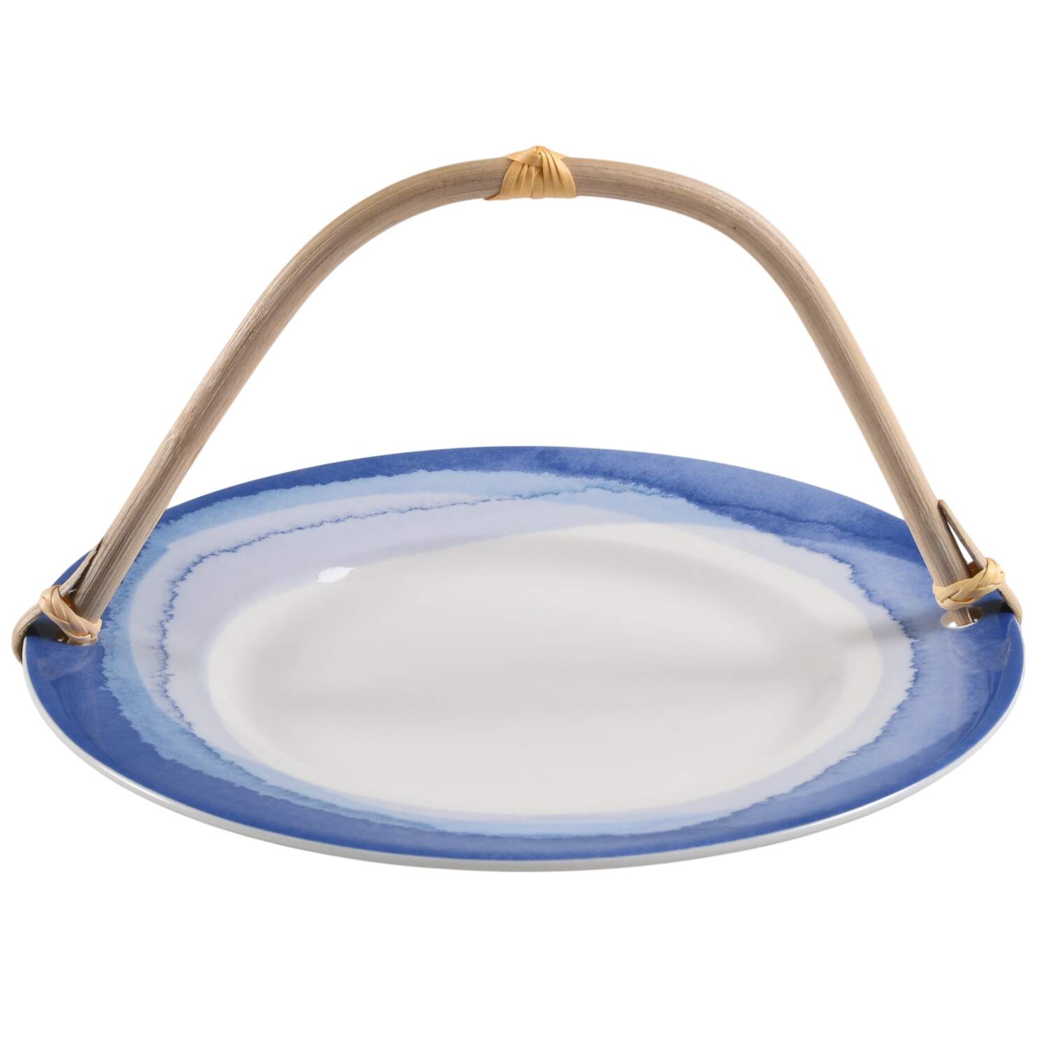 Indigo Watercolor Stripe 5 3/8"-5 5/8" Bamboo Handled Serving Plate  HC by Lenox-1