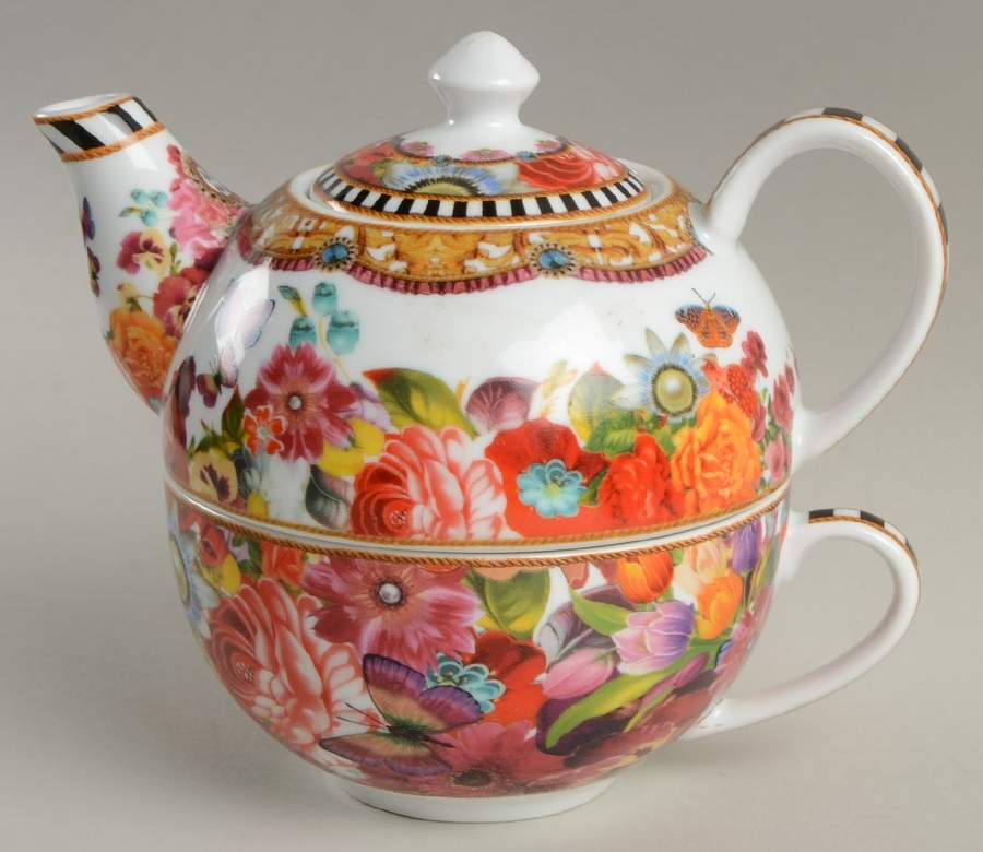 Eliza Stripe Individual Teapot & Lid with Cup by Lenox-1