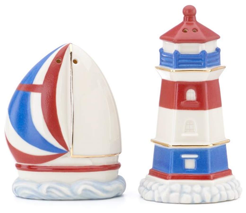 Lighthouse and Sailboat Figural Salt & Pepper Set by Lenox-1