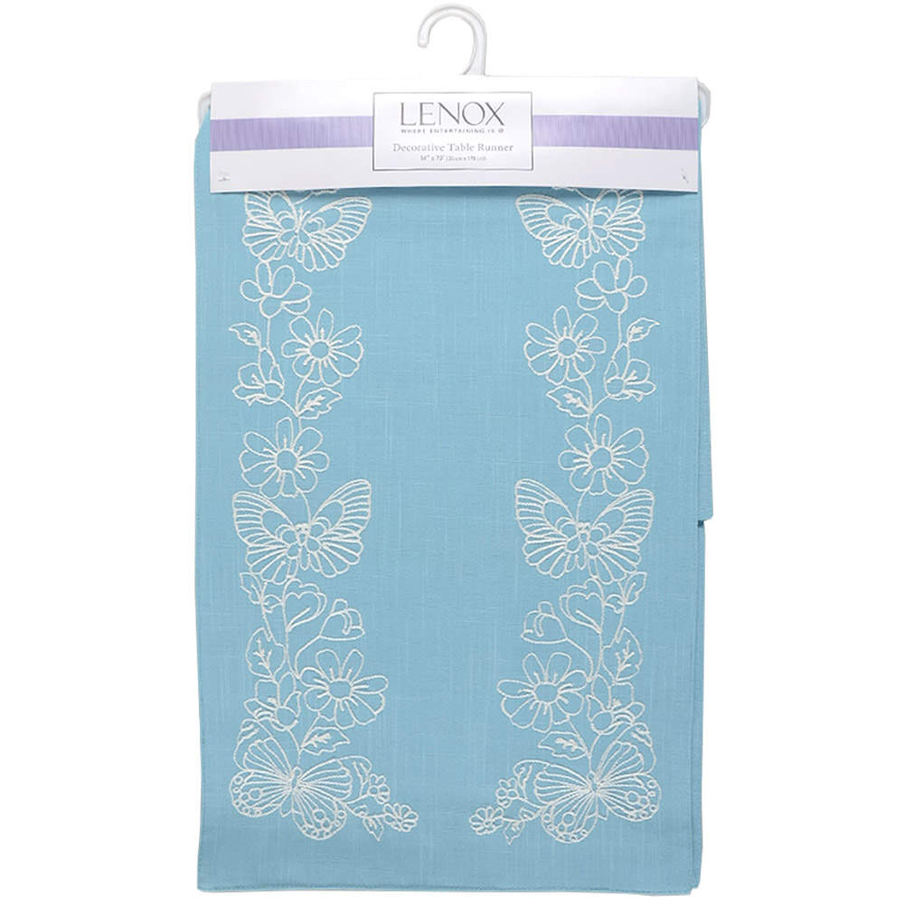 Butterfly Meadow Carved (Blue) 14" X 70" Cloth Table Runner by Lenox-1