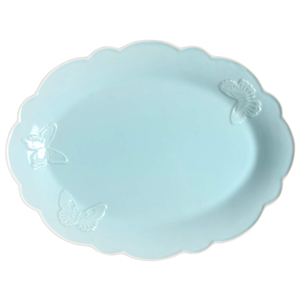 Butterfly Meadow Carved (Blue) 16" Oval Serving Platter by Lenox-1