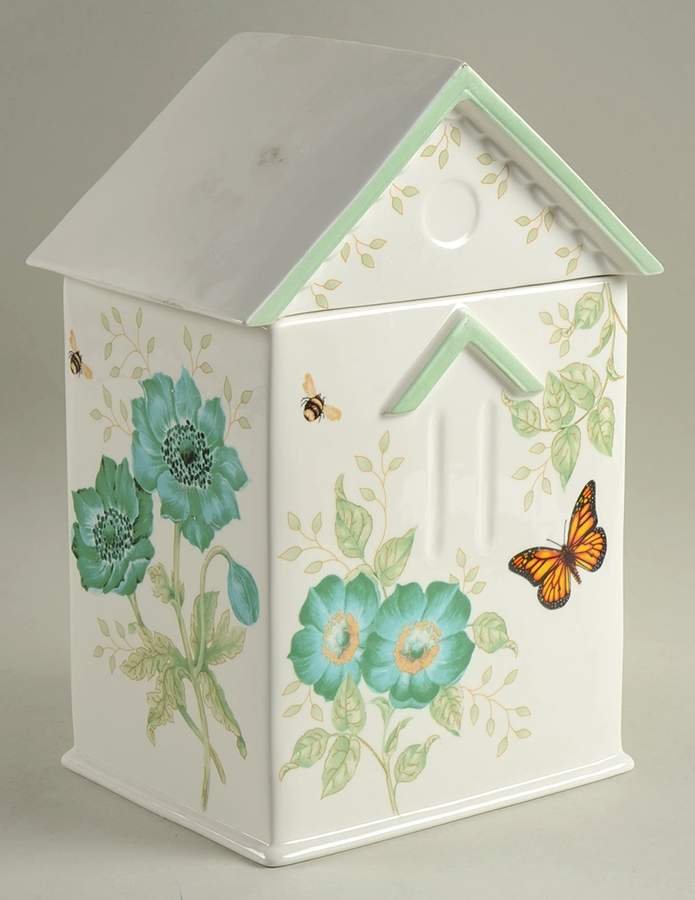 Butterfly Meadow Turquoise House Cookie Jar & Lid by Lenox-1