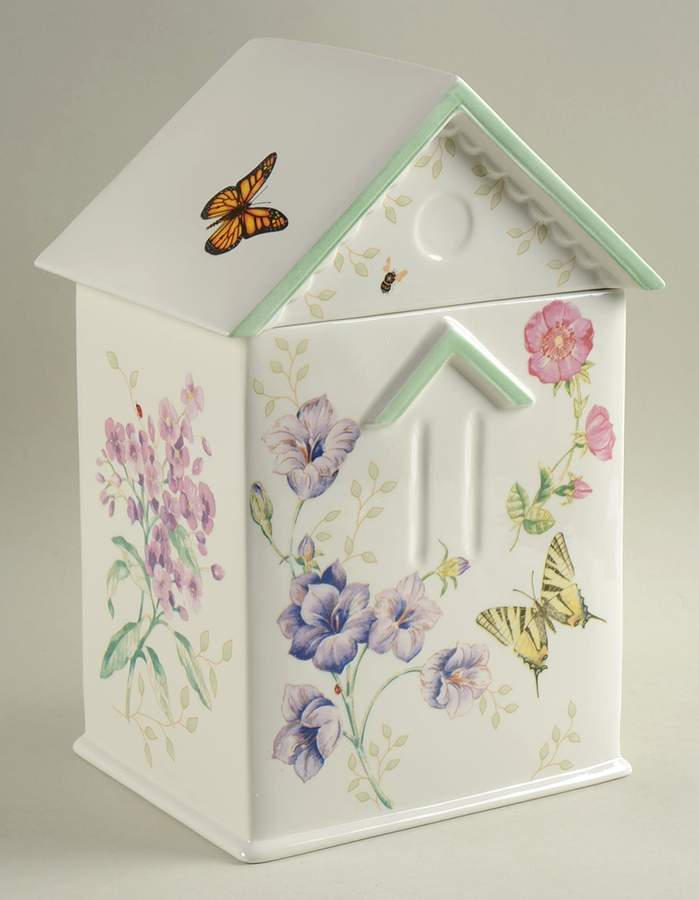 Butterfly Meadow Lavender House Cookie Jar & Lid by Lenox-1