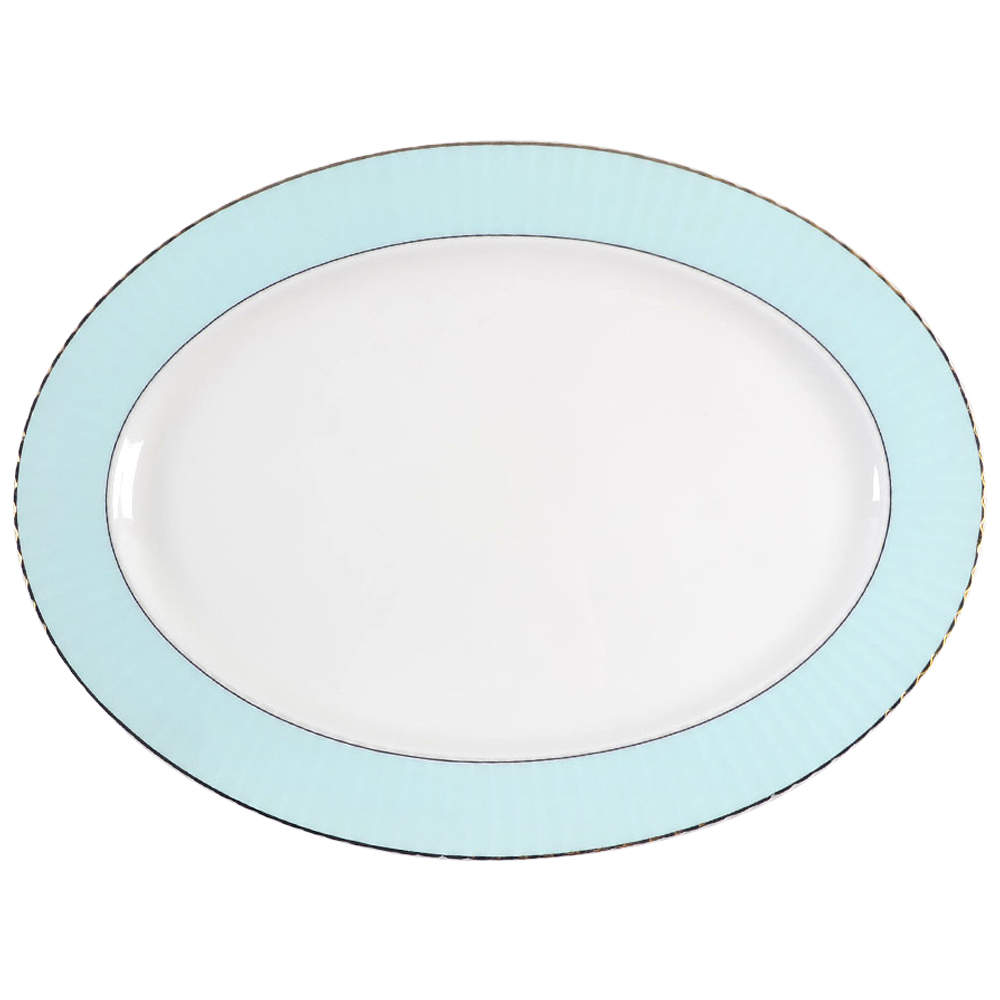 Pleated Colors Aqua 16" Oval Serving Platter by Lenox-1