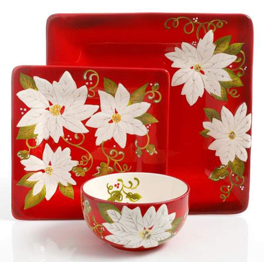 Pleasant Poinsettia Square Dinner Plate by Laurie Gates-1