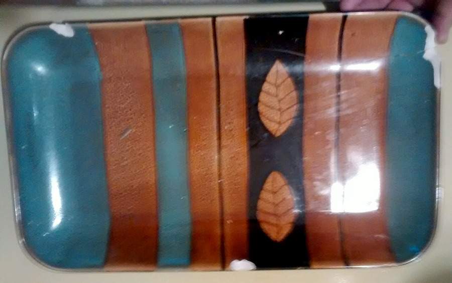Harvest Sky Striped Leaf 17" Rectangular Tray by Linens N Things-1