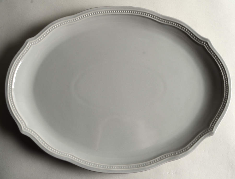French Perle Bead Grey 15" Oval Serving Platter by Lenox-1