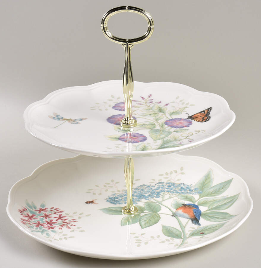 Butterfly Meadow Flutter 6 5/8"-10"  2 Tiered Serving Tray (Dp, Sp) HC by Lenox-1