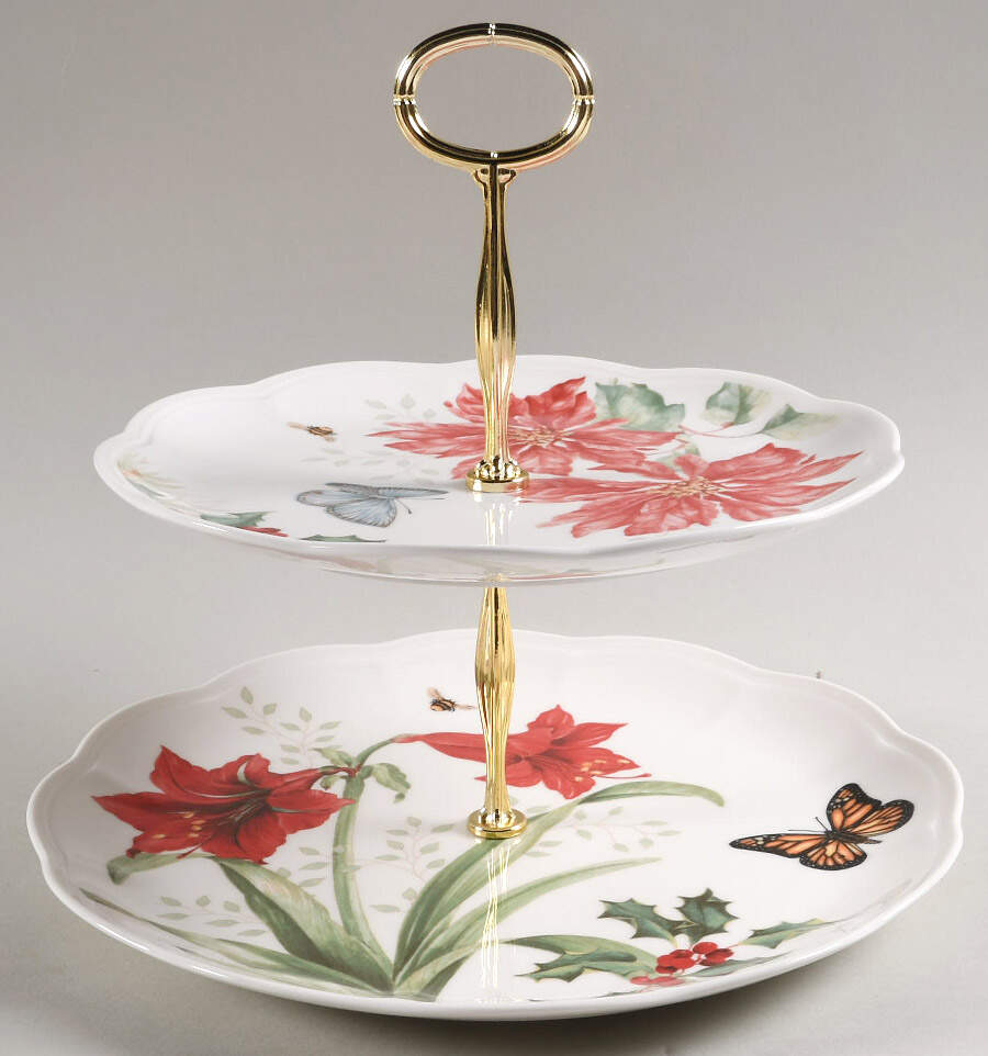 Butterfly Meadow Holiday 6 5/8"-10"  2 Tiered Serving Tray (Dp, Sp) HC by Lenox-1