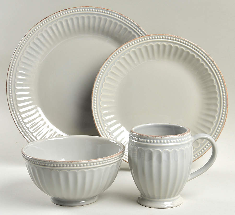 French Perle Groove Grey 4 Piece Place Setting by Lenox-1