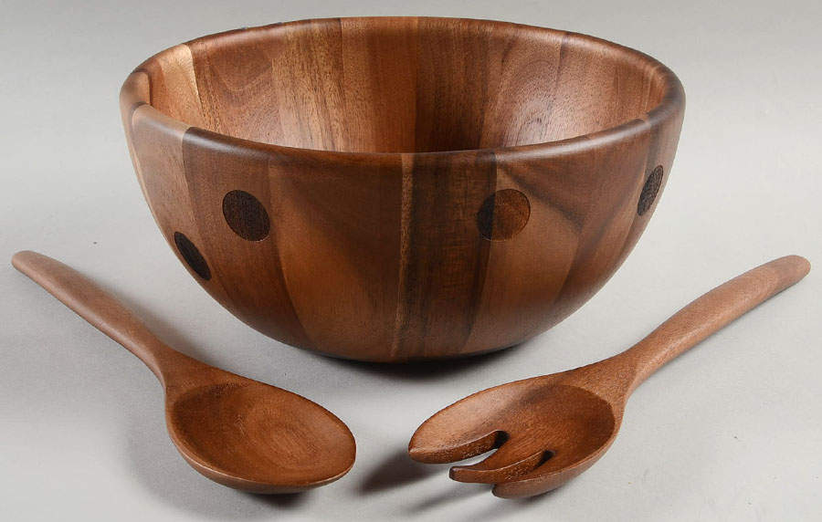 Deco Dot Black (3 Pc) Wood Salad Set (SBW9 & SLD2WS) by Lenox-1
