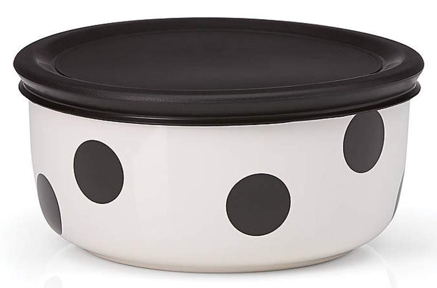 Deco Dot Black 9" Ceramic Storage Bowl & Plastic Lid by Lenox-1