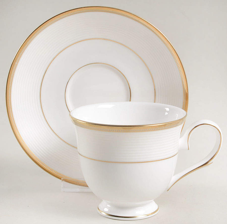 Opal Innocence Stripe Gold Footed Cup & Saucer Set by Lenox-1