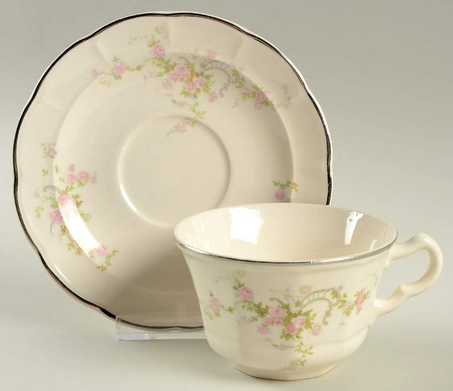 Nancy Rose Flat Cup & Saucer Set by Limoges-American-1