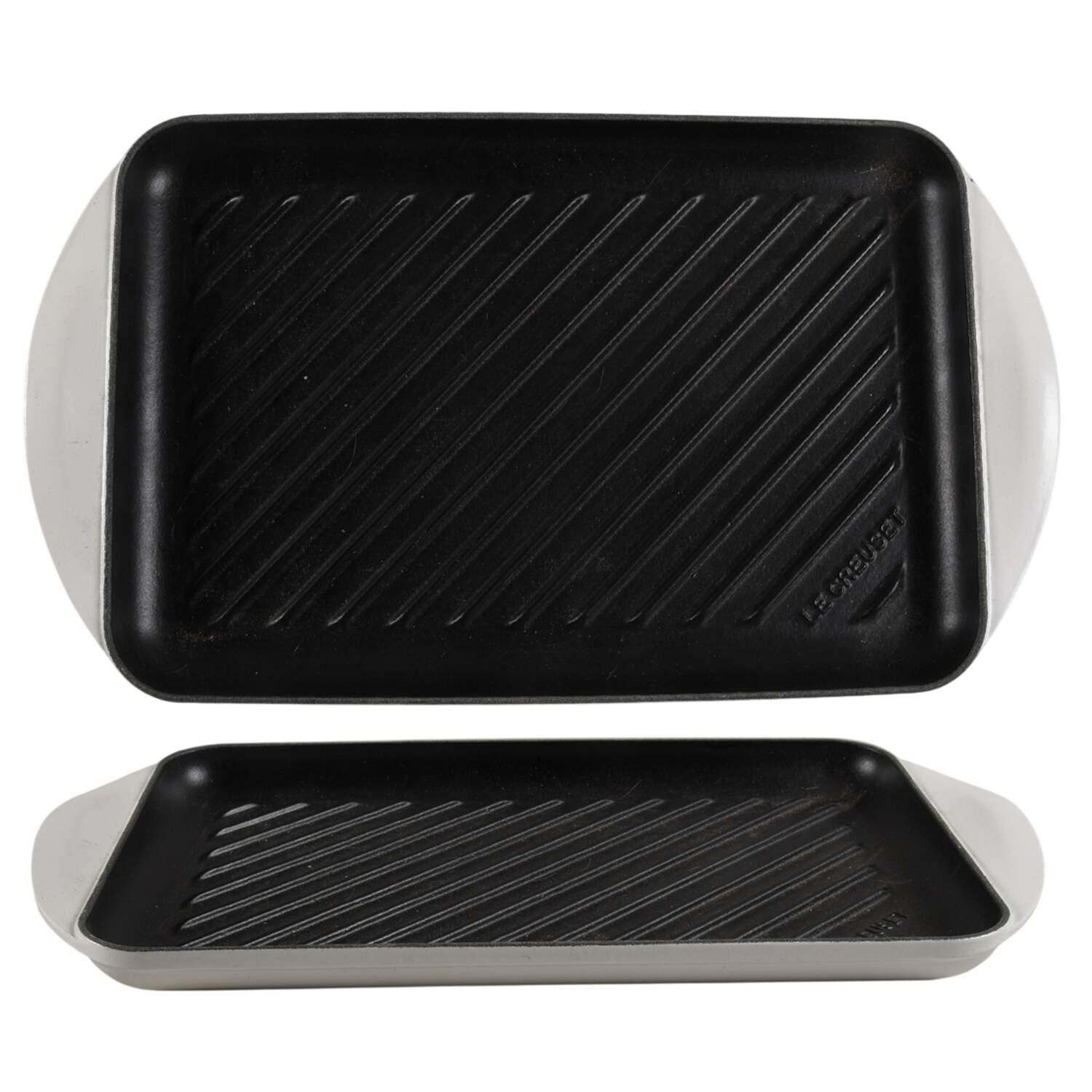 Matte White Cast Iron Rectangular Skinny Grill Pan by Le Creuset-1