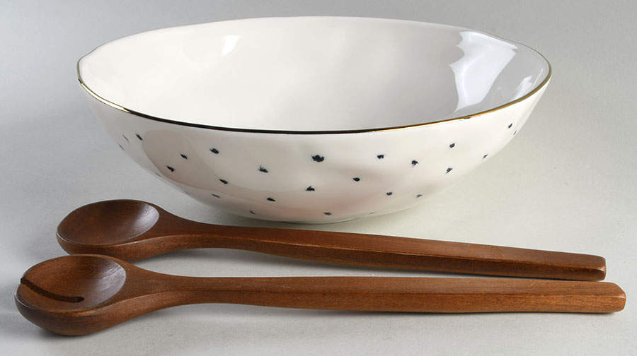Blue Bay 12" Salad Bowl & Wood Serving Set by Lenox-1