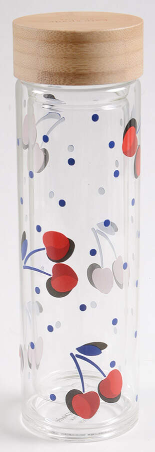 Vintage Cherry Dot Glass Water Bottle & Lid by Lenox-1