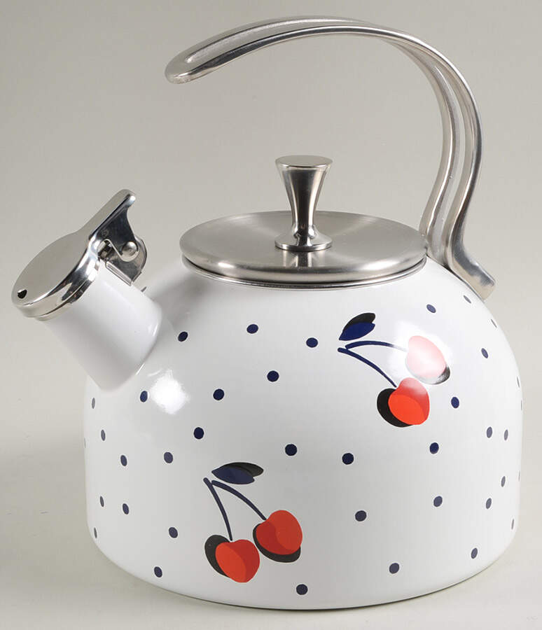 Vintage Cherry Dot Metal Kettle & Lid by Lenox-1