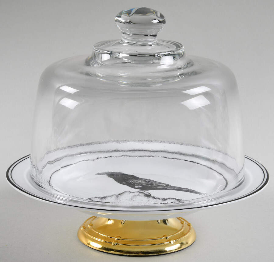 Vintage Halloween 6 1/2"-7 1/2" Footed Cheese Plate w/ Glass Dome HC by Lenox-1