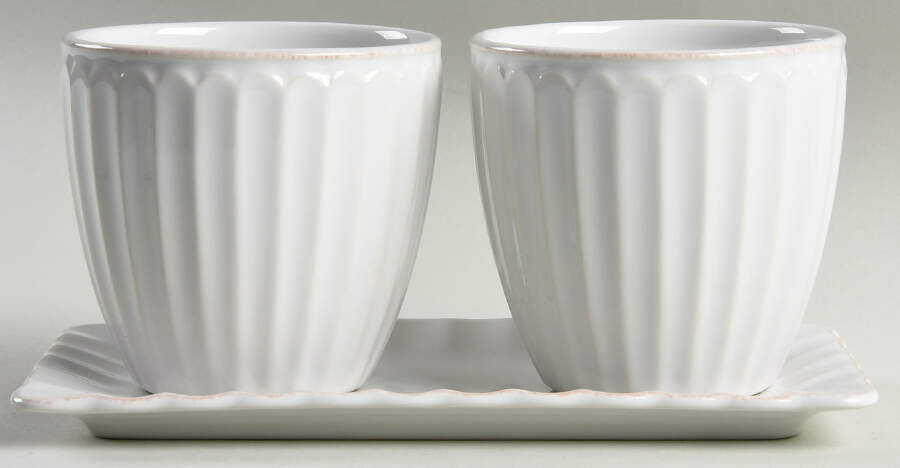 French Perle Scallop Herb Pots W/Tray (2 Pots,1try) by Lenox-1