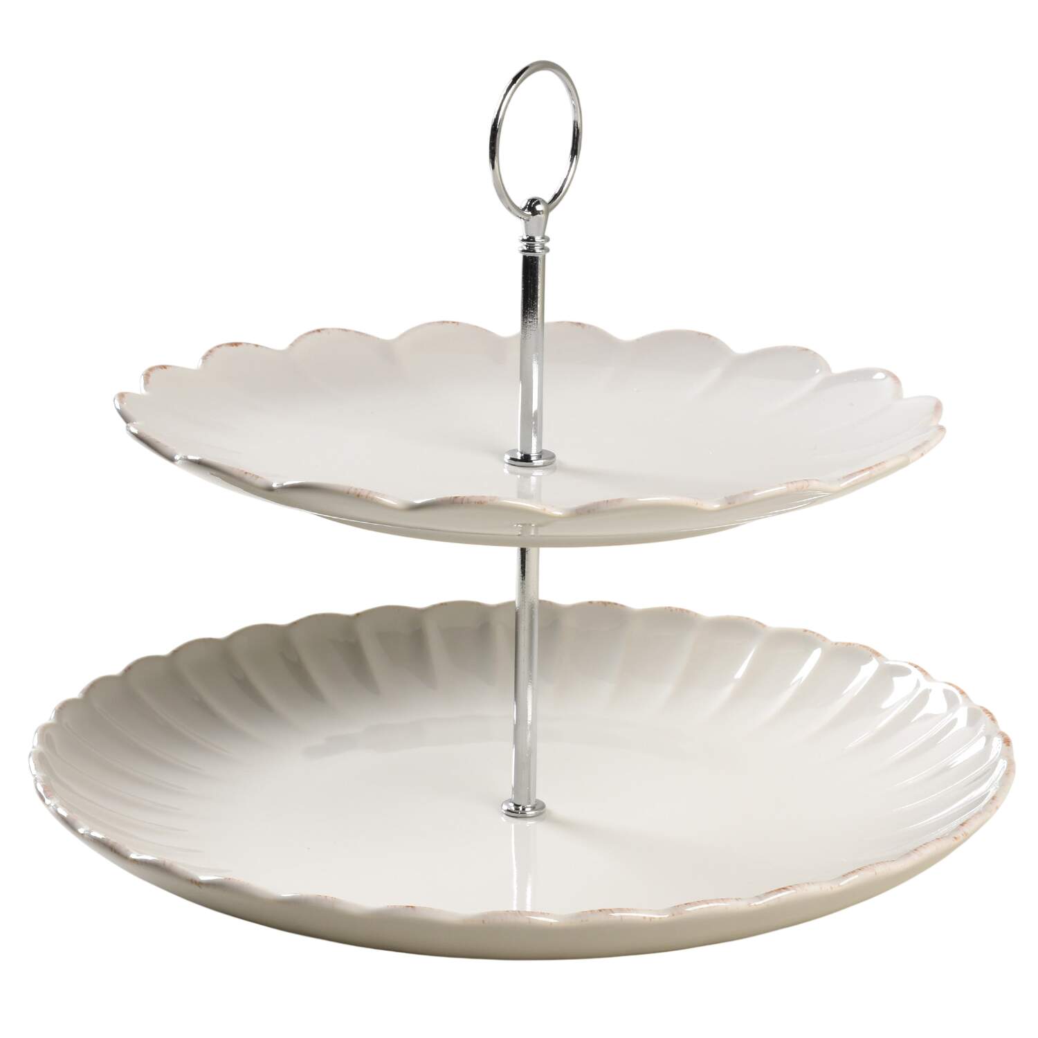 French Perle Scallop 2 Tiered Serving Tray (Dinner & Salad Plate) by Lenox-1