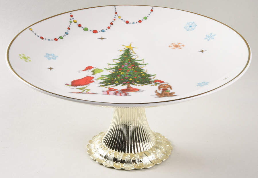 Merry Grinchmas Cake Stand with 4"-5" Metal Pedestal  Hc by Lenox-1