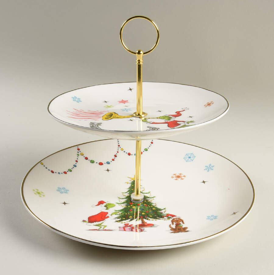 Merry Grinchmas 2 Tiered Serving Tray (Dinner & Salad Plate) by Lenox-1