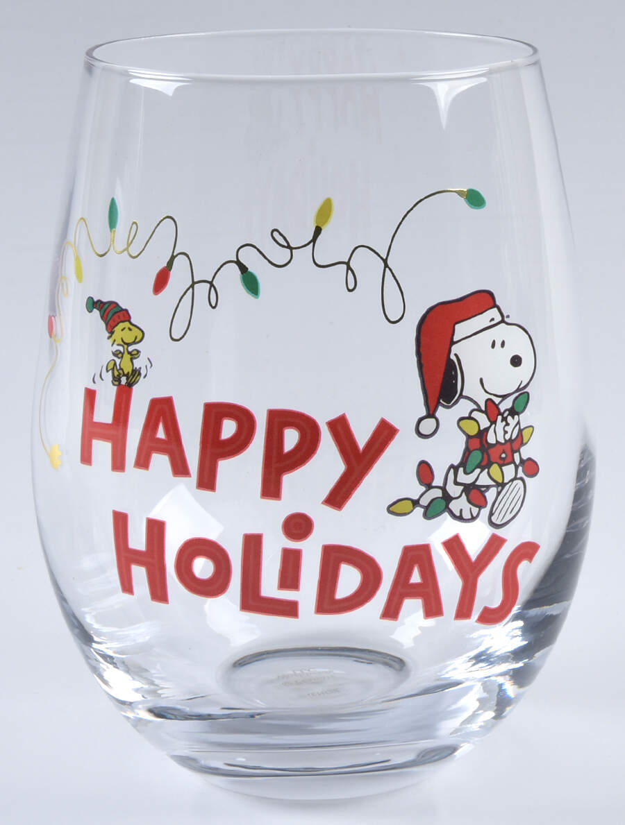 Snoopy Christmas Glassware Stemless Wine by Lenox-1