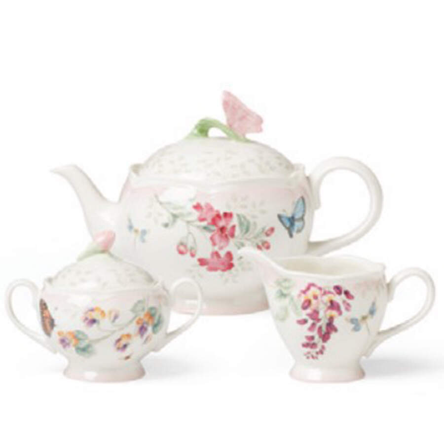 Butterfly Meadow Pink Ombre Teapot & Lid by Lenox-1