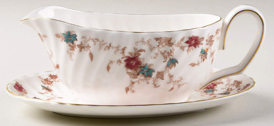 Ancestral (GLOBE BACKSTAMP) Gravy Boat & Underplate by Minton-1