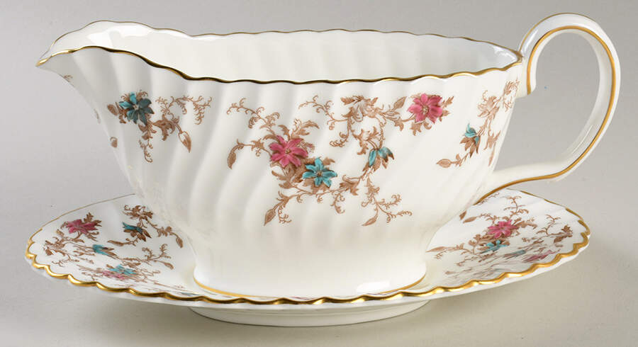 Ancestral (GLOBE BACKSTAMP) Gravy Boat & Underplate by Minton-1