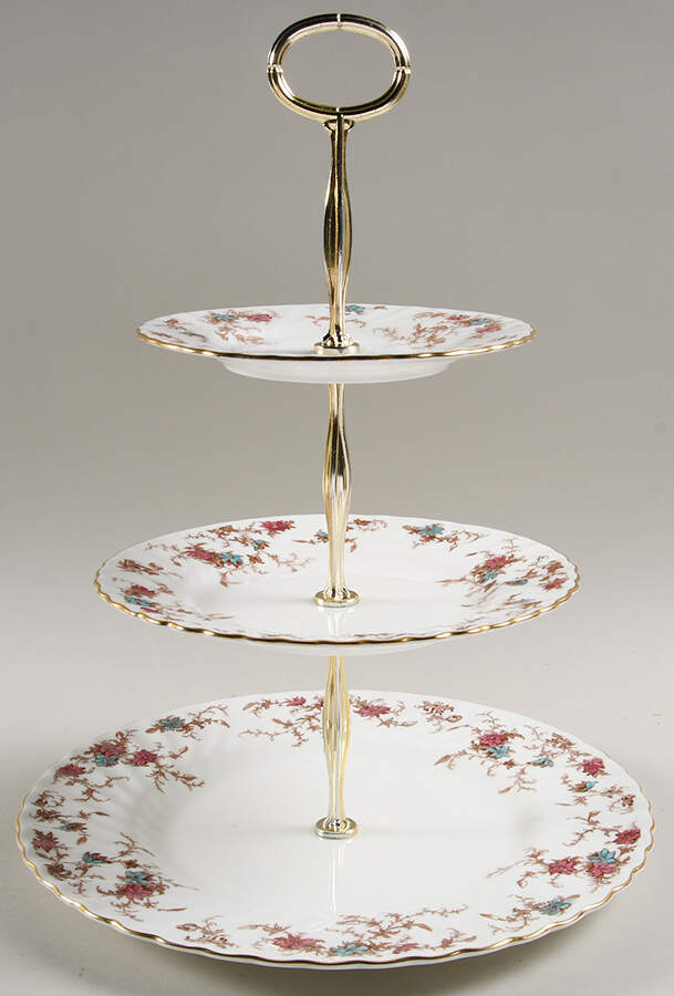 Ancestral (GLOBE BACKSTAMP) 13 7/8"-14 1/4" 3-Tiered Serving Tray(DP,SP,BB) HC by Minton-1