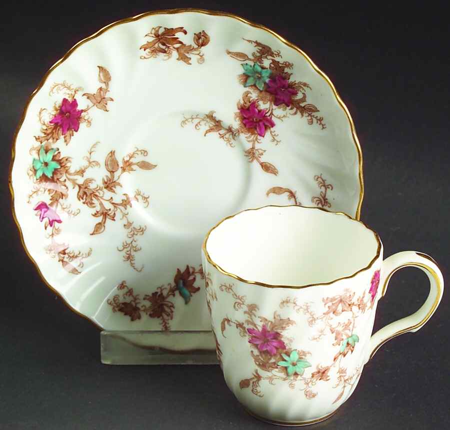 Ancestral (GLOBE BACKSTAMP) Flat Demitasse Cup & Saucer Set by Minton-1