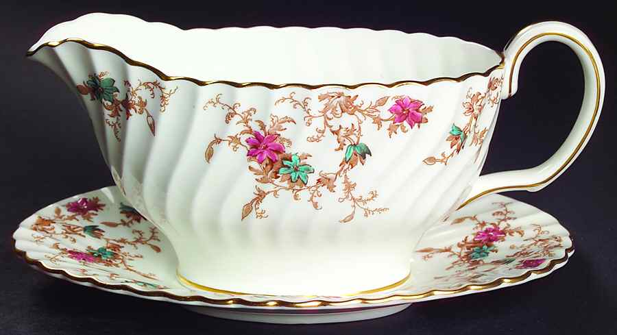 Ancestral (GLOBE BACKSTAMP) Gravy Boat & Underplate by Minton-1