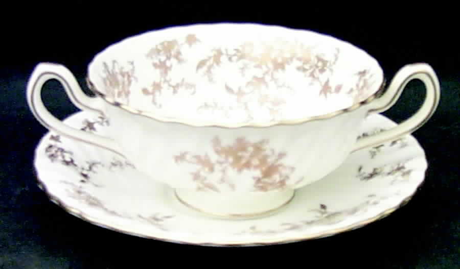 Ancestral Gold Footed Cream Soup Bowl & Saucer Set by Minton-1