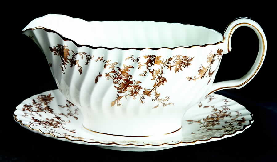 Ancestral Gold Gravy Boat with Attached Underplate by Minton-1