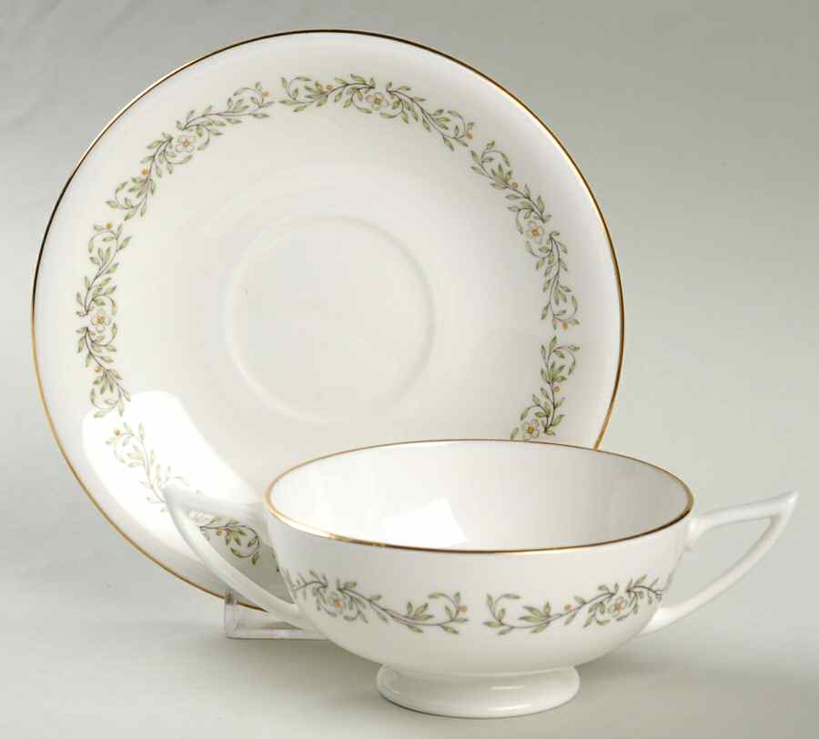 April Footed Cream Soup Bowl & Saucer Set by Minton-1