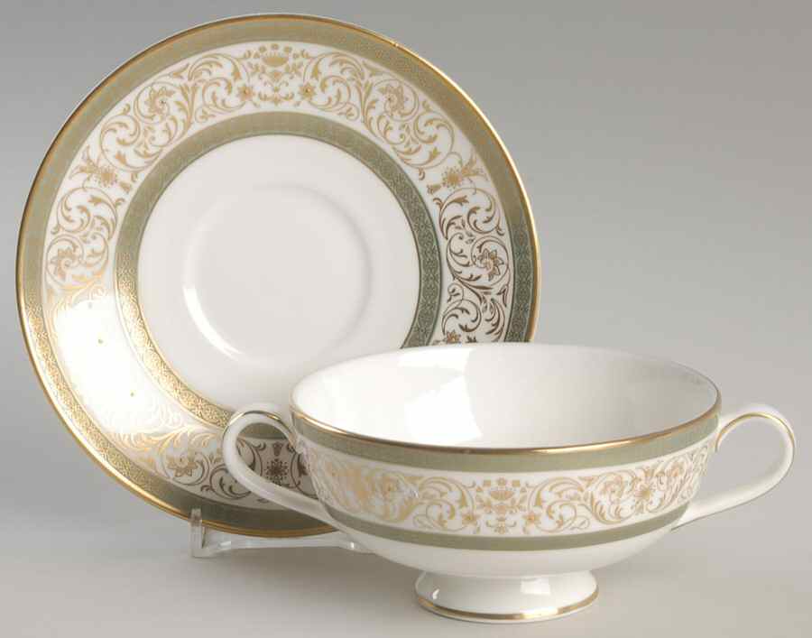 Aragon Footed Cream Soup Bowl & Cup Saucer Set by Minton-1