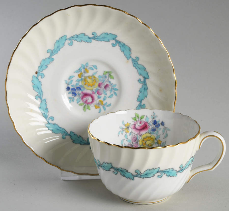 Ardmore Ivory and Turquoise Flat Cup & Saucer Set by Minton-1