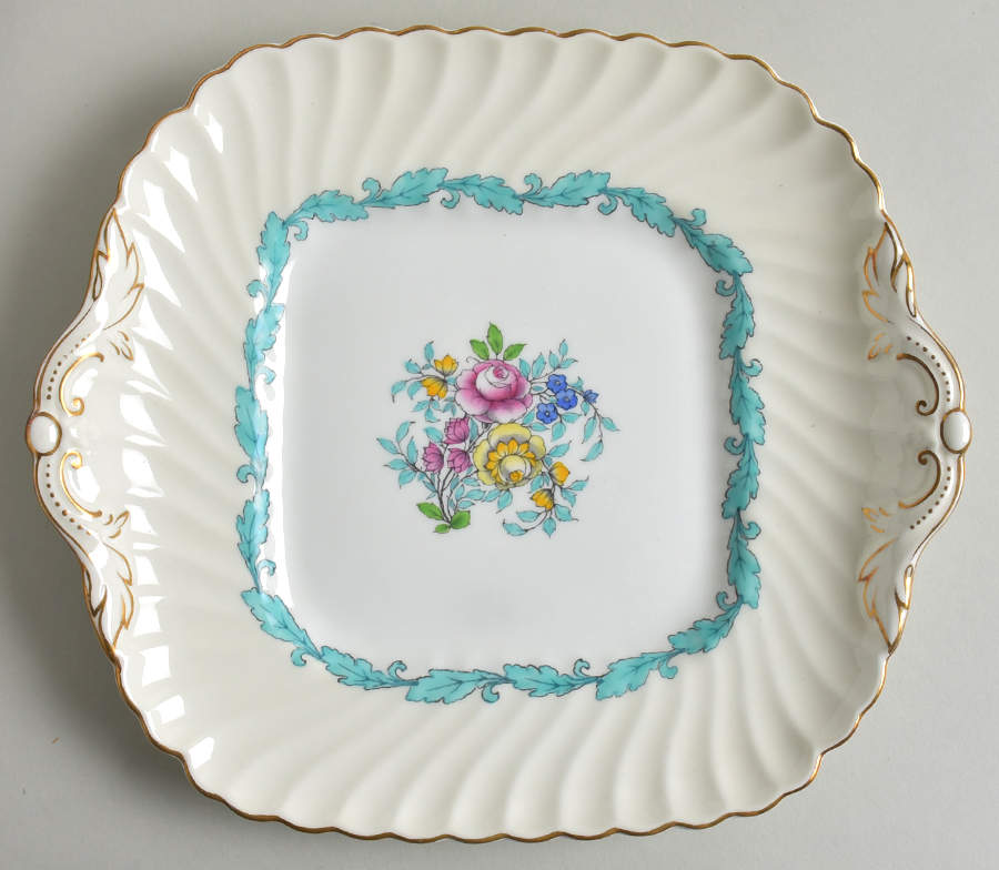 Ardmore Ivory and Turquoise Square Handled Cake Plate by Minton-1